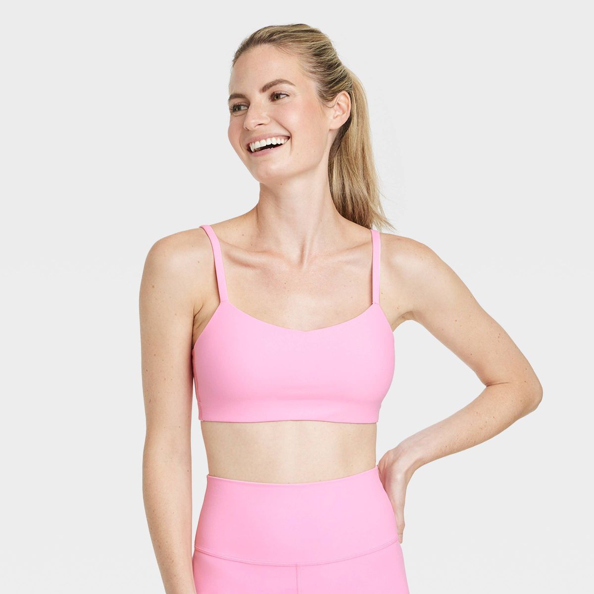 Women's Everyday Soft Light Support Strappy Sports Bra - All In Motion™ Pink S | Target