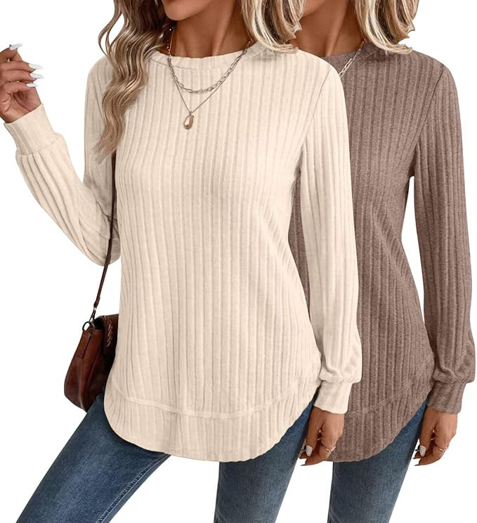 Bliwov Women Long Sleeve Shirts Crewneck Tunic Tops Loose Fit Fall Sweaters Clothes Outfits Fashi... | Amazon (US)