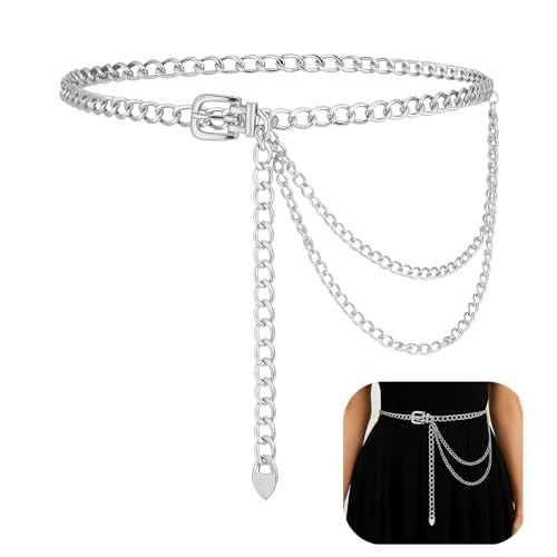 TIESOME Punk Waist Chain Silver Metal Belt, Fashion Multilayer Chain Belts Adjustable Metal Body ... | Amazon (US)