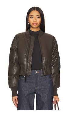ALPHA INDUSTRIES Sierra Faux Leather Short Puffer in Chocolate from Revolve.com | Revolve Clothing (Global)