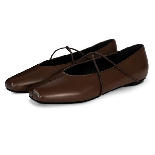 Honeysolo Brown Ballet Flats for Women Square Toe Mary Jane Flats Size 8.5 | Amazon (US)