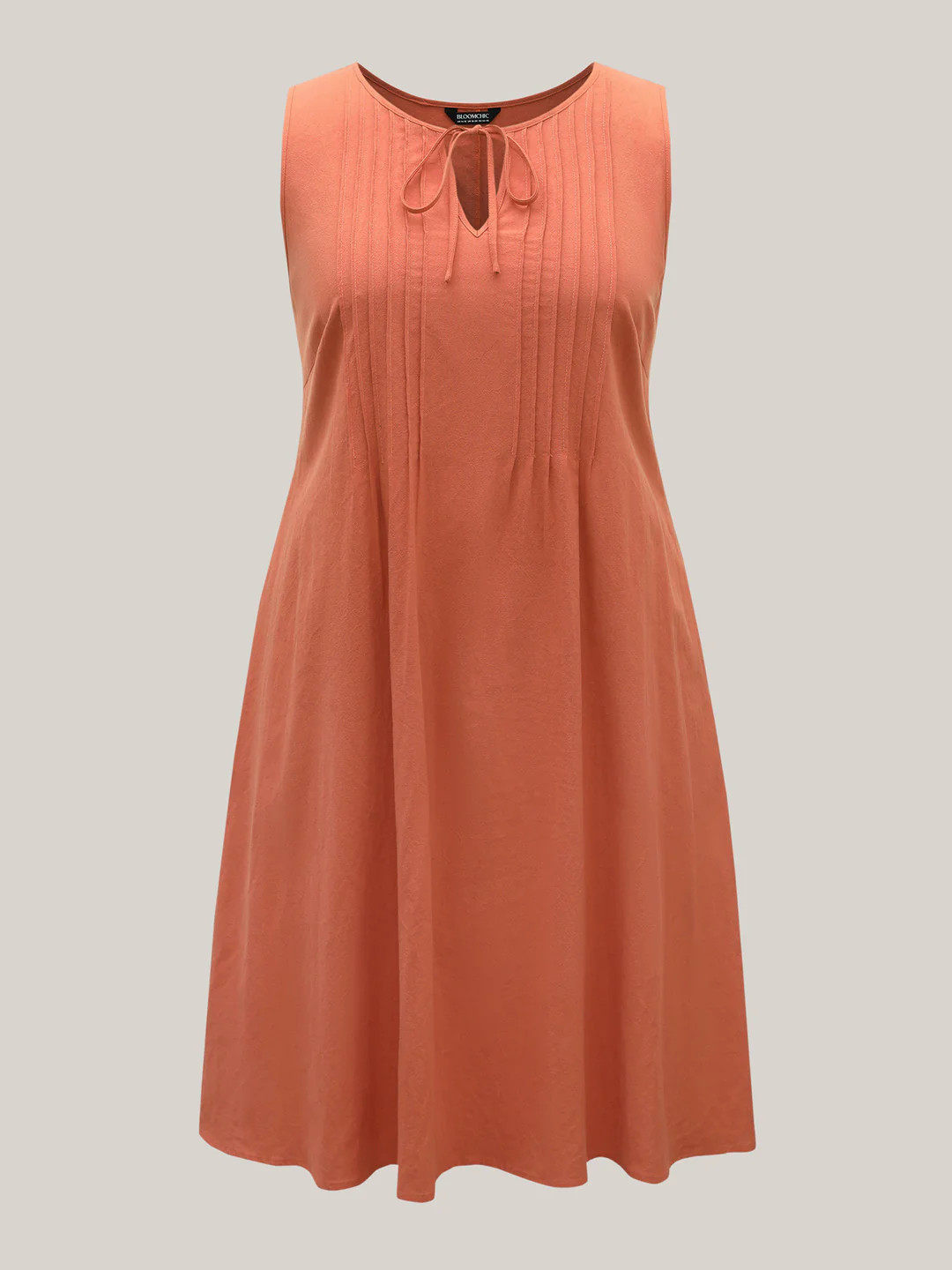 Cotton Toothpick Pleat Plain Midi Dress | Bloomchic