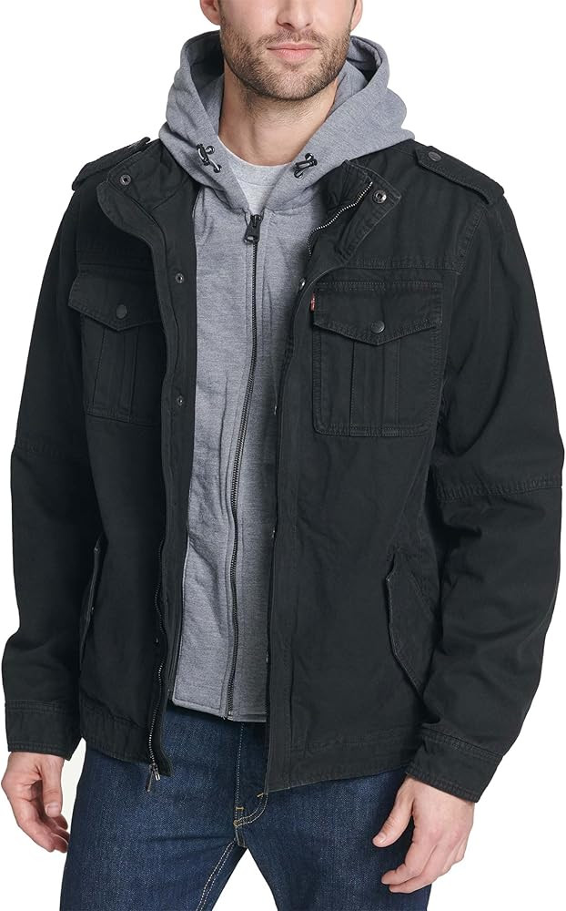 Levi's Men's Washed Cotton Hooded Military Jacket | Amazon (US)
