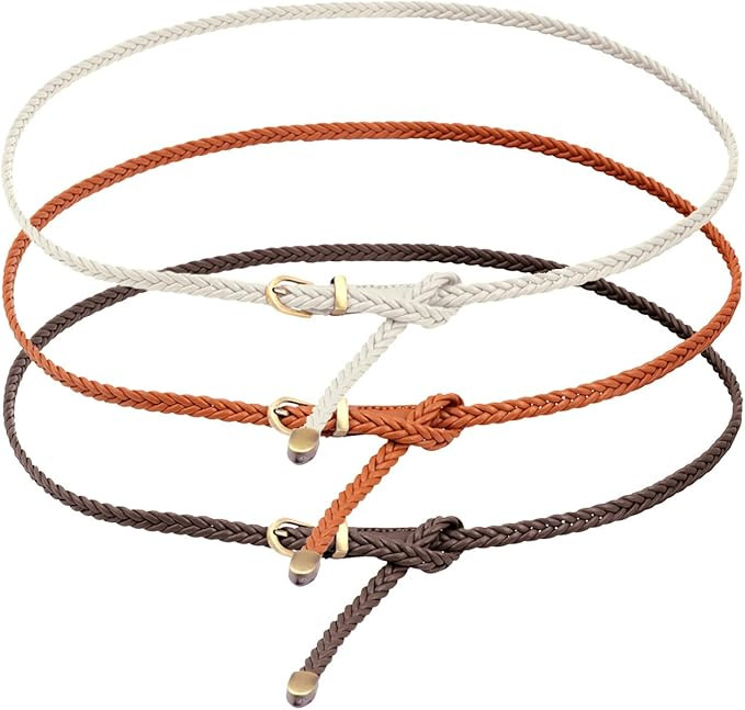 Ayliss Braided Belt Women PU Leather Skinny Woven Belt for Jeans Pants Thin Dress Waist Belt with... | Amazon (US)