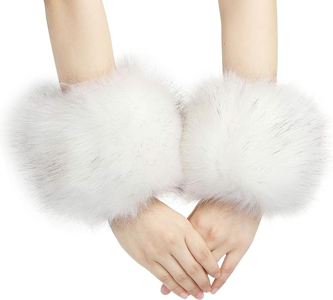 La Carrie Women's Snakeskin Print Faux Fur Wrist Cuffs,Winter Fox Furry Bands Arm Warmer | Amazon (US)