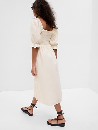 Linen-Blend Puff Sleeve Midi Dress | Gap (US)