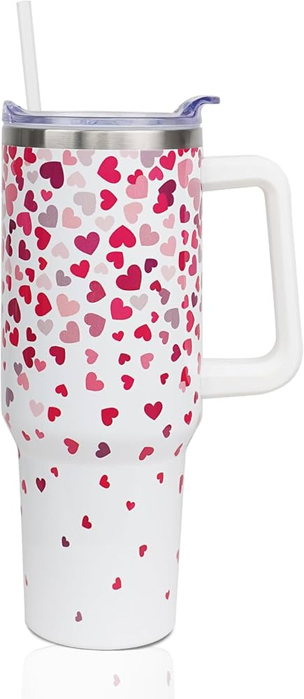 40 oz Valentines Tumbler with Handle and Straw, Stainless Steel Insulated Heart Tumbler 40 oz, Re... | Amazon (US)