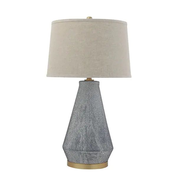 Textured Blue Glaze Ceramic Table Lamp with Natural Linen Shade | Bed Bath & Beyond