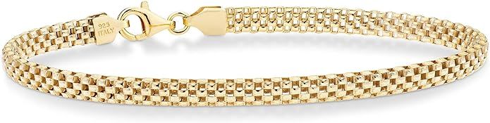 Miabella 18K Gold Over Sterling Silver Italian 4mm Mesh Link Chain Bracelet for Women 925 Italy | Amazon (US)