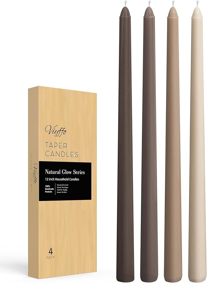 Viyffo Taper Candles 12 Inch Brown Set of 4 Unscented, Dripless, Smokeless Long Tall Tapered Cand... | Amazon (US)