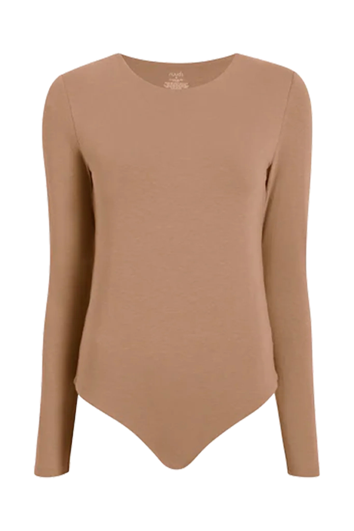 Cotton Stretch Long Sleeve Crewneck Bodysuit | Cinnamon | nuuds