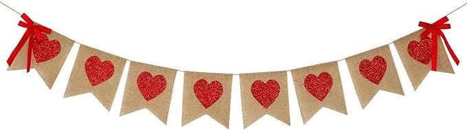 Burlap Heart Banner Garland Diy Banner and Festival Decorations Red Heart Shaped Burlap Banner fo... | Amazon (US)