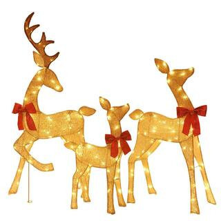 54 in. 3-Pieces Outdoor Christmas Decoration Reindeer Family Yard Decoration with Warm White LED Lights | The Home Depot