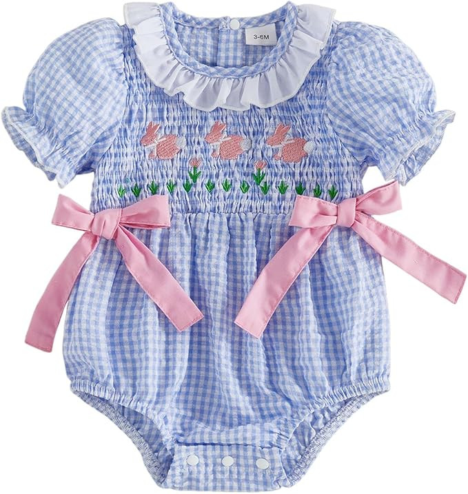 Baby Girl Golf Clothes Newborn Bubble Romper Short Sleeve Smocked Bodysuit Cute One Piece Outfit ... | Amazon (US)