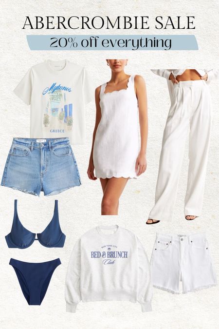 Abercrombie sale - 20% off everything this weekend! A great time to stock up on some summer essentials 🤍

Abercrombie, denim shorts, white shorts, wide leg pants, graphic tee, graphic sweatshirt, blue bikini, white scallop dress, white dress, summer dress, jeans, vacation outfit, resort wear, summer outfit, Christine Andrew 

#LTKSwim #LTKFindsUnder50 #LTKSaleAlert