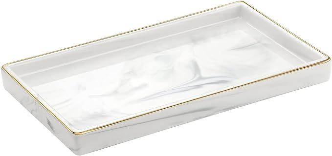 Amazon.com: Luxspire Bathroom Vanity Tray, Marble Ceramic Decorative Tray Jewelry Counter Storage... | Amazon (US)