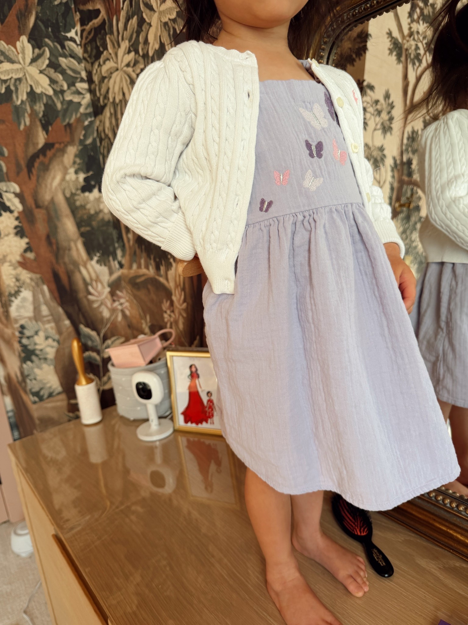 Spring outfit with butterfly gauze dress styled with cotton cardigan sweater. Available up to 4T! 

#LTKSeasonal #LTKKids