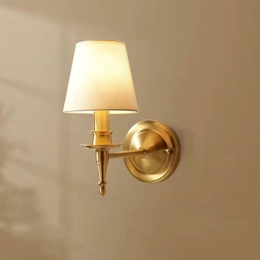 Minimalist Fabric Wall Sconce - Elegant Copper Wall Light for Bedroom, Corridor, Cafe, and Bar(F) | Amazon (US)