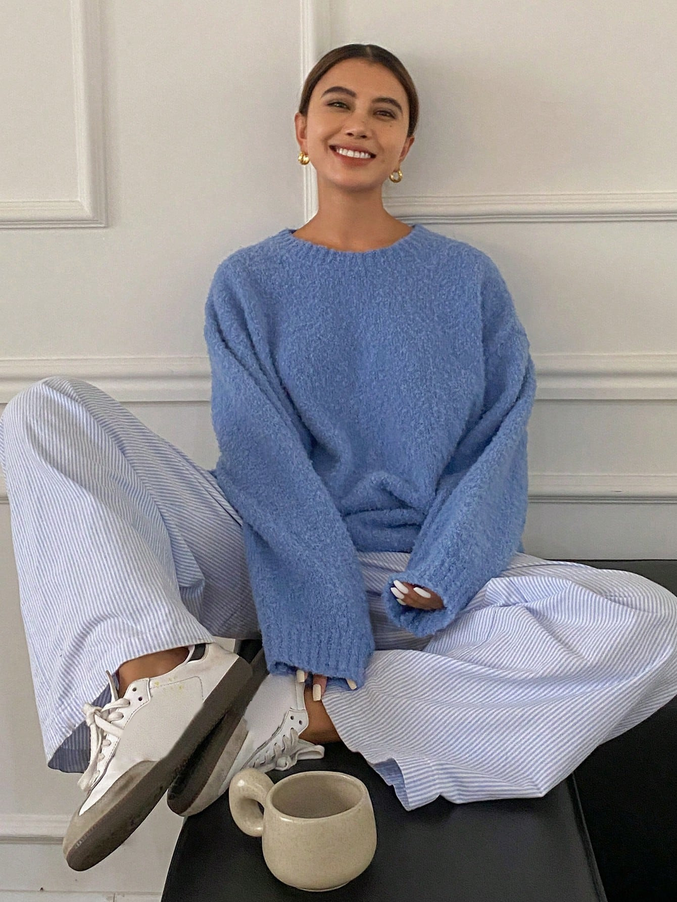 DAZY Women's Loose Fit Solid Color Crew Neck Long Sleeve Sweater | SHEIN