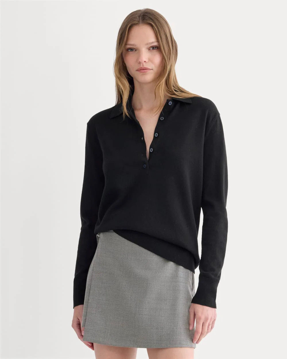 Oversized Polo Sweater in Cotton Merino | Black | Everlane