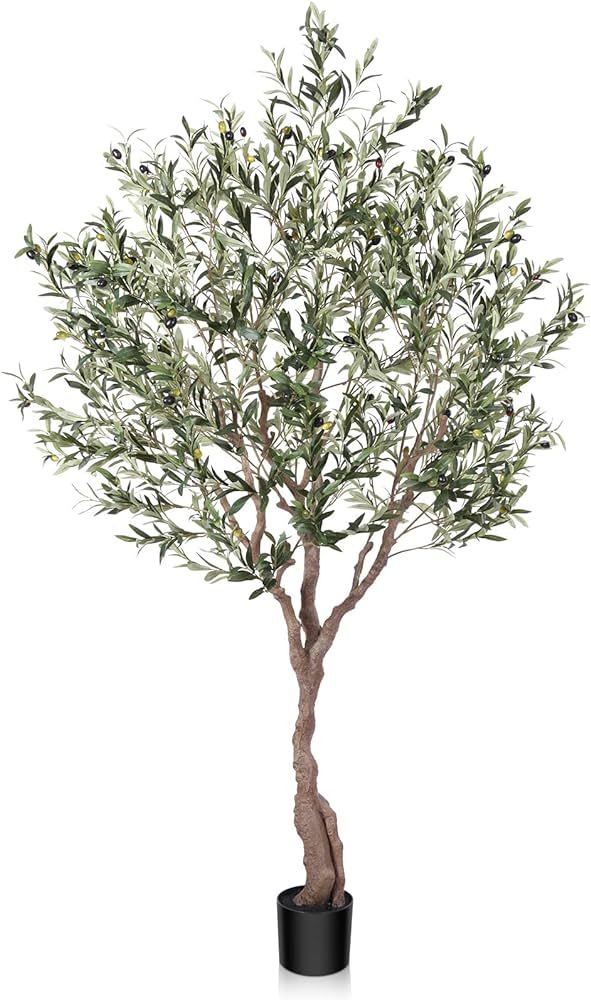 LOMANTO Olive Trees Artificial Indoor, 7Ft Artificial Olive Plants, Tall Faux Olive Tree, Fake Topiary Silk Tree in Pot with Olive Branch & Fruit, Home Office Modern Decor Gift for Housewarming 1Pack | Amazon (US)