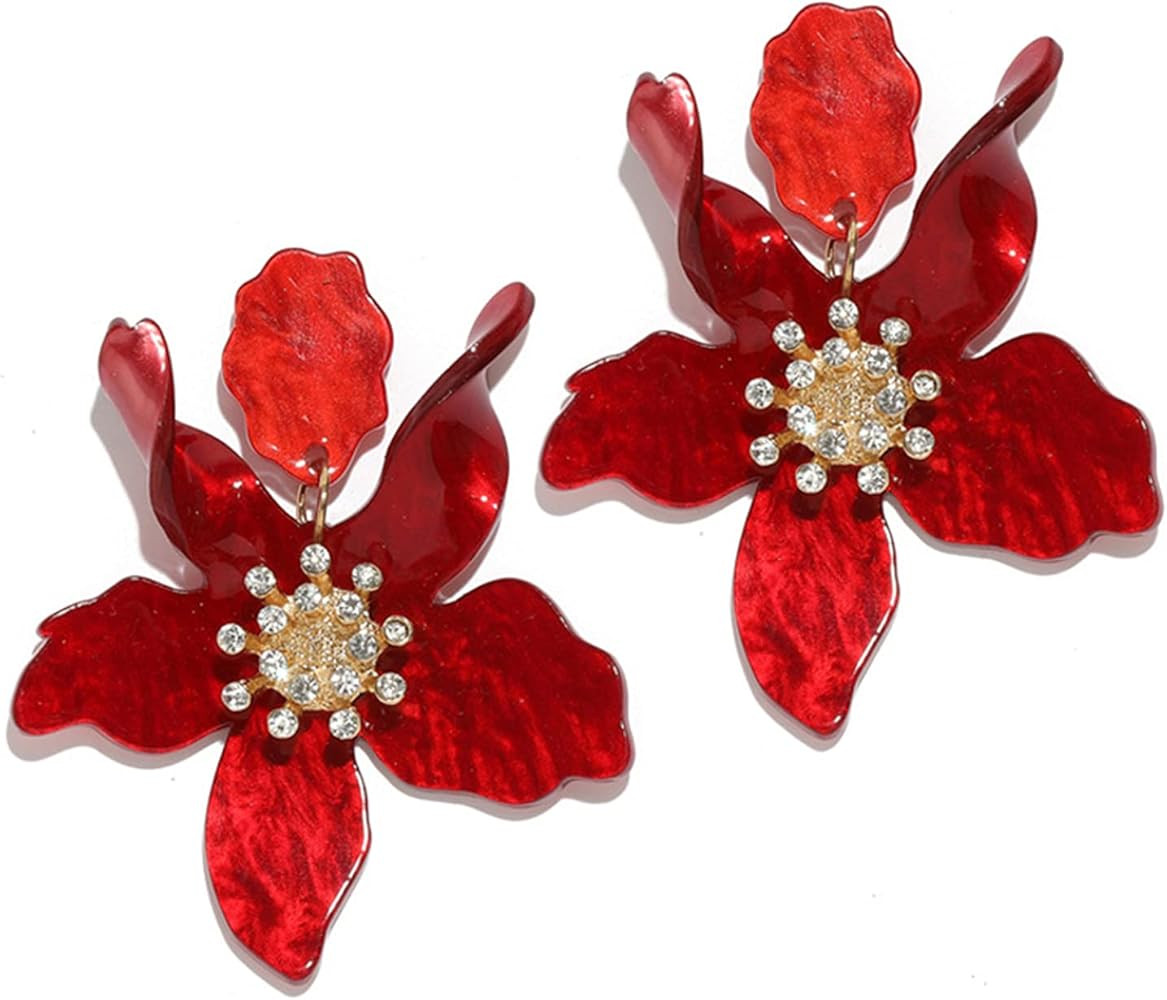 ANDPAI Unique Bohemian Oversized Acrylic Resin Flower Dangle Drop Earrings Retro Large Hawaii Flo... | Amazon (US)