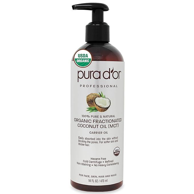 PURA D’OR Organic Fractionated Coconut Oil (16oz / 473ml) USDA Certified 100% Pure & Natural MC... | Amazon (US)