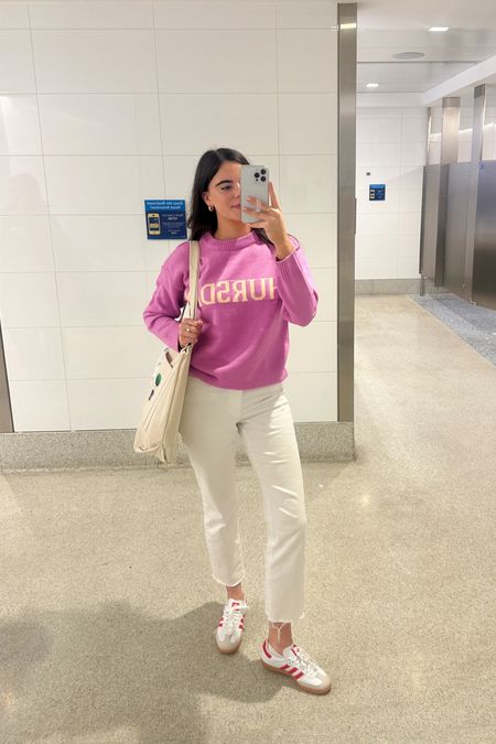 Travel outfit! My sweater says “Thursday” on it! 