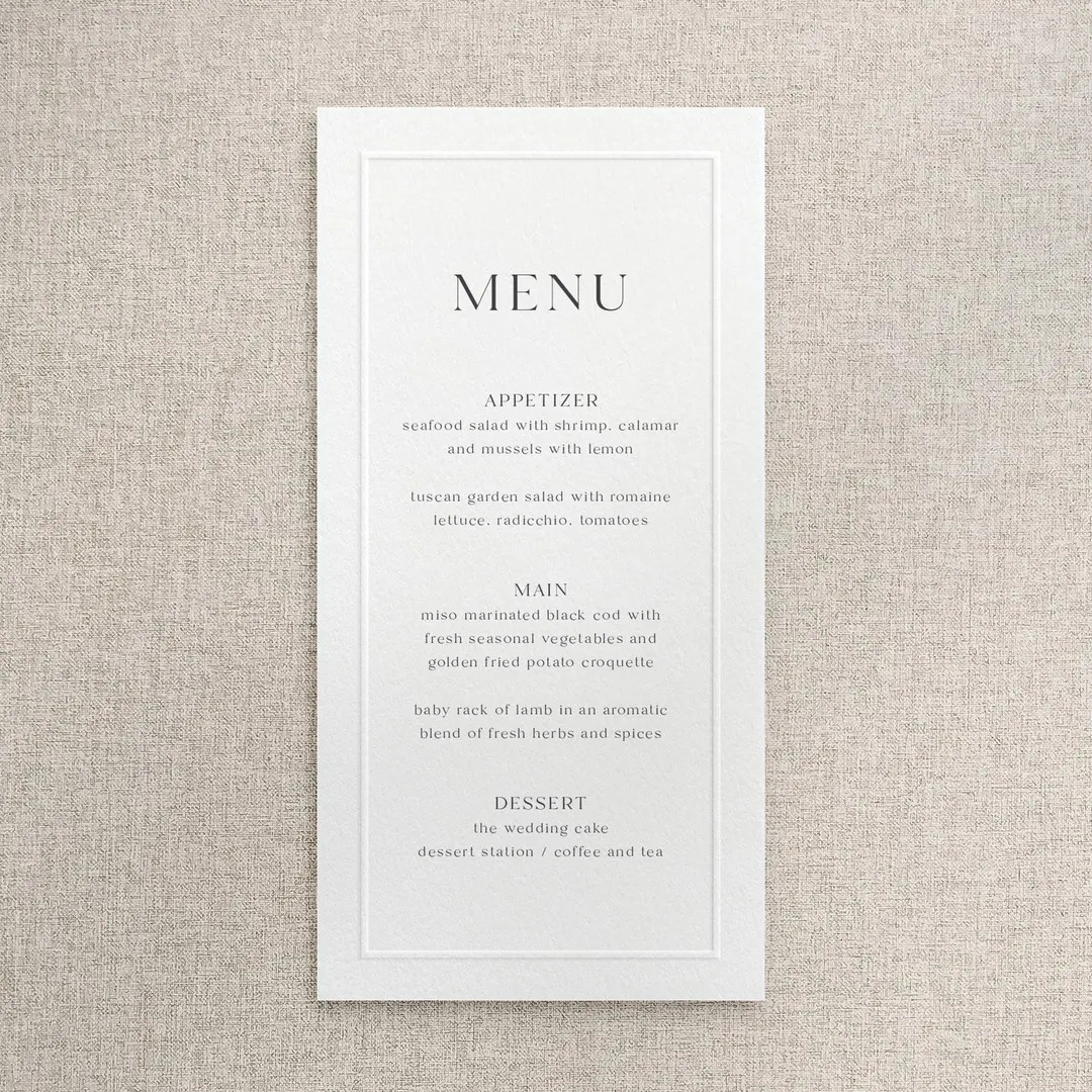 Embossed Wedding Menus | Minimalist Wedding Menus | Etsy (US)