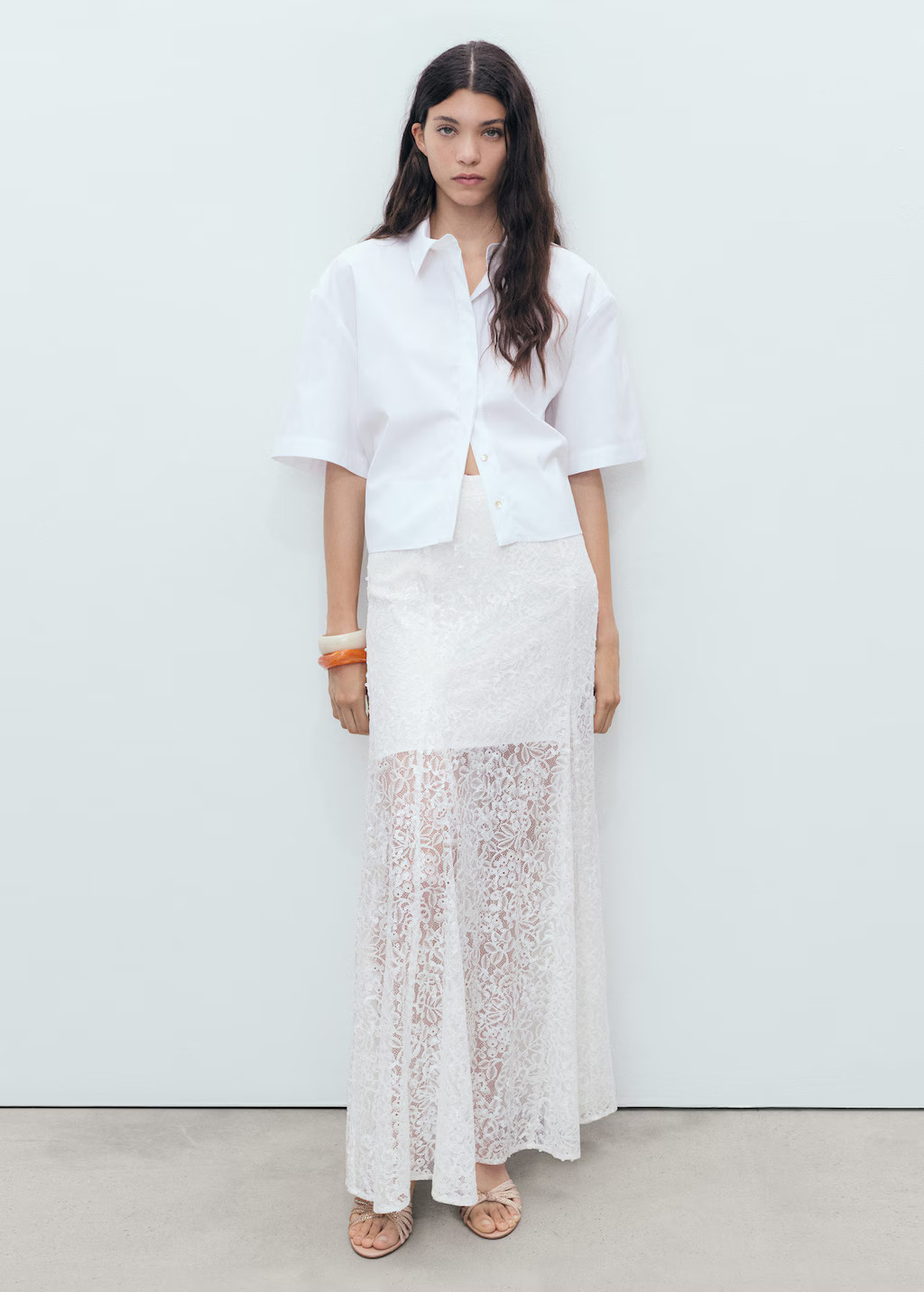 Long lace skirt white - Woman - L - MANGO | Mango (US/MX/AU)