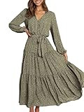 PRETTYGARDEN Womens Fall Long Sleeve Wrap V Neck Ruffle Floral Maxi Dress Casual Tie Waist Boho C... | Amazon (US)