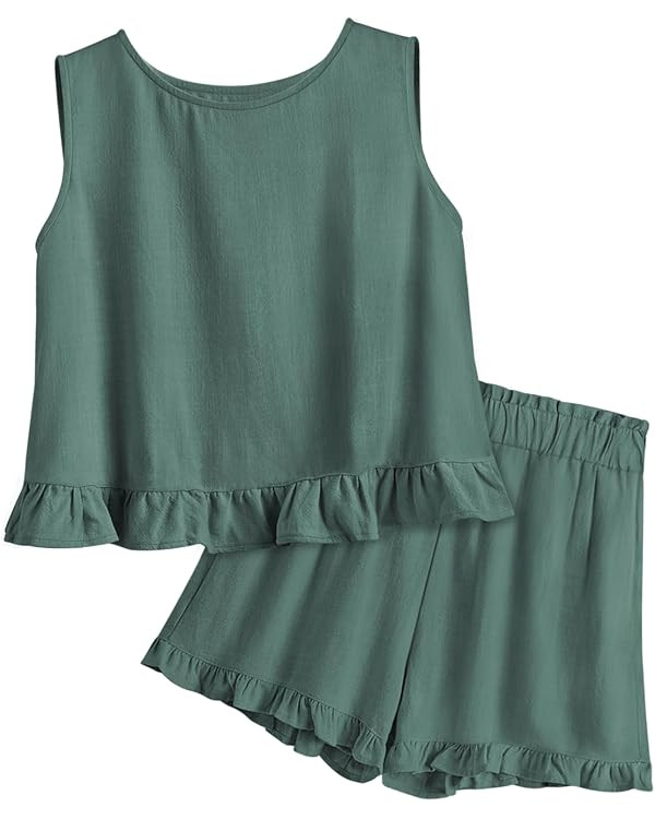 AUTOMET Womens 2 Piece Outfits Summer Sets Sleeveless High Neck Ruffle Crop Tops and High Waisted... | Amazon (US)