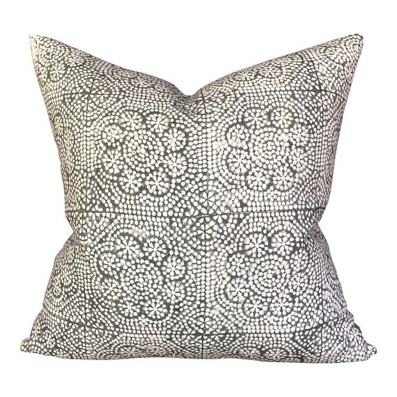 Designer Wisteria in Noir Linen Pillow Cover // Neutral Gray and White Pillow // Boho Pillow // D... | Etsy (US)