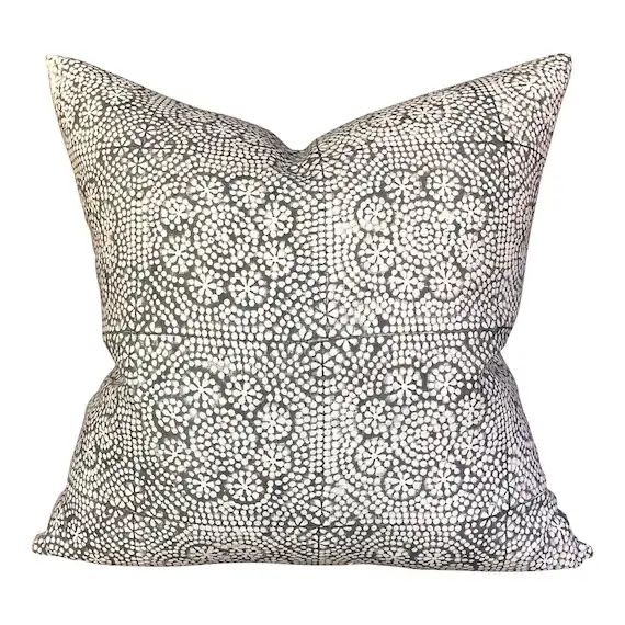 Designer Wisteria in Noir Linen Pillow Cover // Neutral Gray and White Pillow // Boho Pillow // D... | Etsy (US)