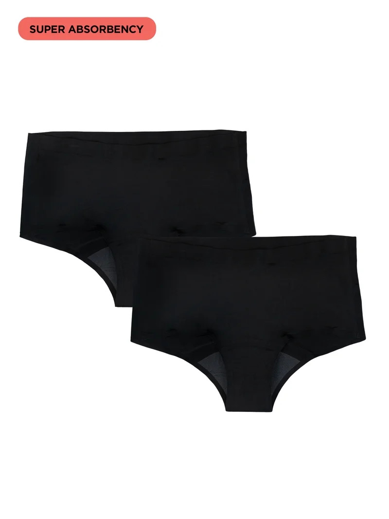 No Boundaries Boyshort Super Absorbency Period Underwear, 2-Pack, Women\u2019s Sizes XS-XXL | Walmart (US)