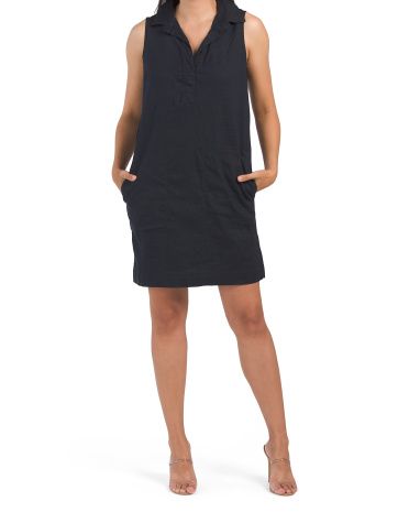 Linen Sleeveless Solid Collared Shift Dress | Marshalls