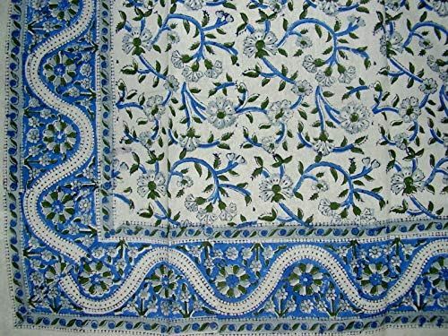 India Arts Hand Block Printed Floral Square Cotton Tablecloth 72" x 72" Blue | Amazon (US)