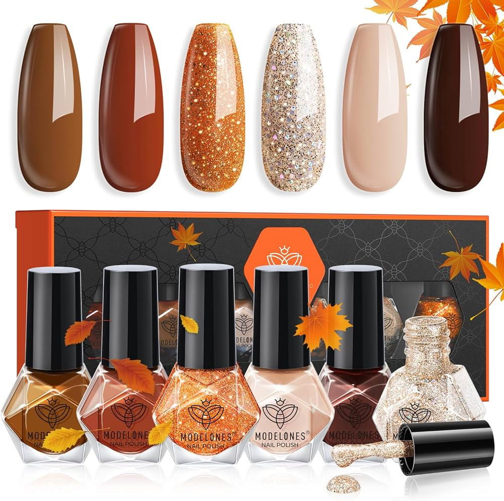 modelones Nail Polish Set 6 Colors Fall Winter Glitter Nail Polish Kit Orange Brown Quick Dry Nai... | Amazon (US)