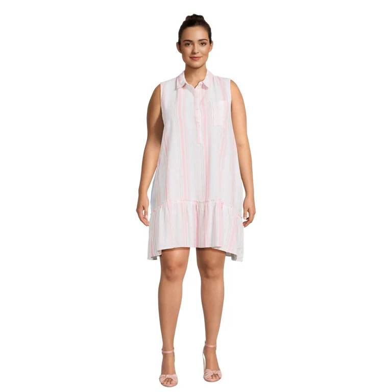 Time and Tru Women's and Women's Plus Sleeveless Shirt Dress, Sizes XS-4X | Walmart (US)