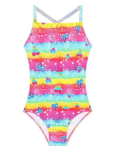 Girls One Piece Swimsuits Size 9-10 Years Old Rainbow Heart Stripe Bathing Suits Swimwear for Kids | Amazon (US)