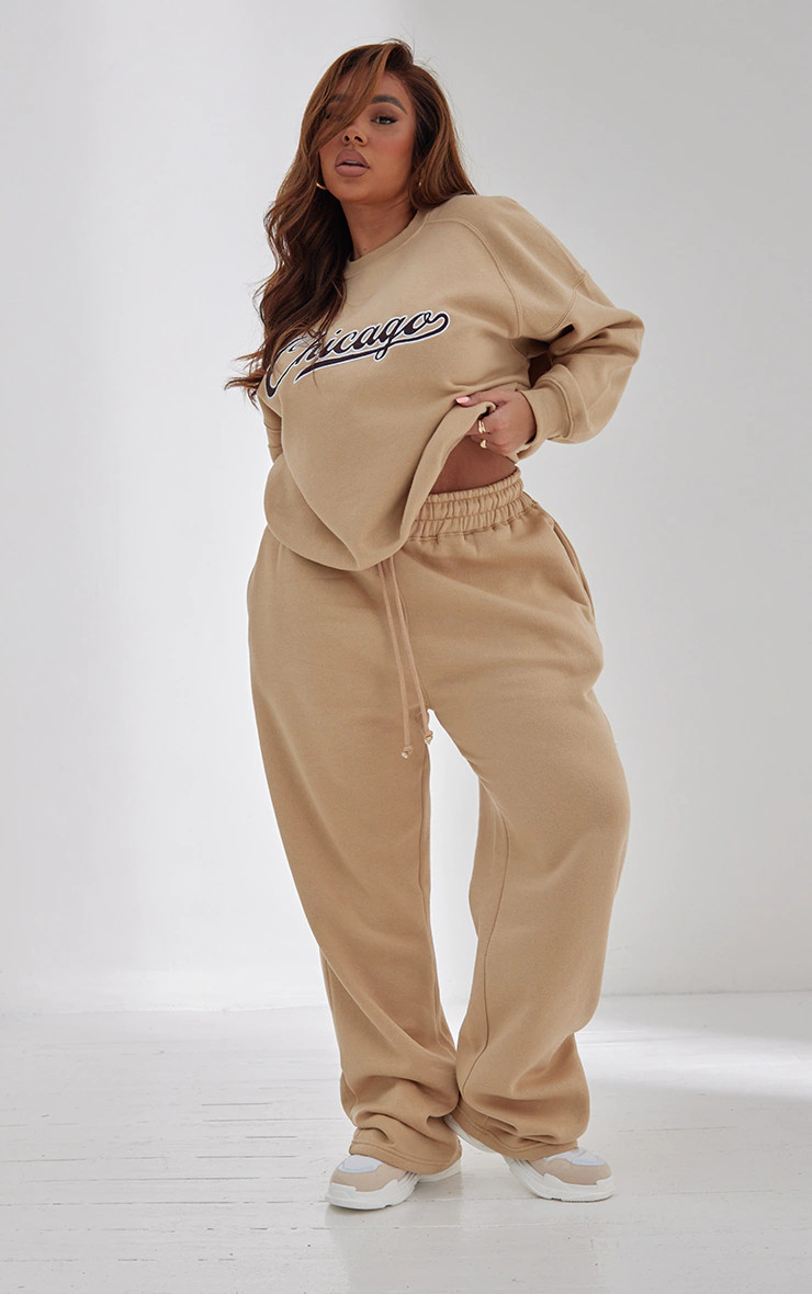 Plus Beige Sweat Flared Jogger | PrettyLittleThing UK
