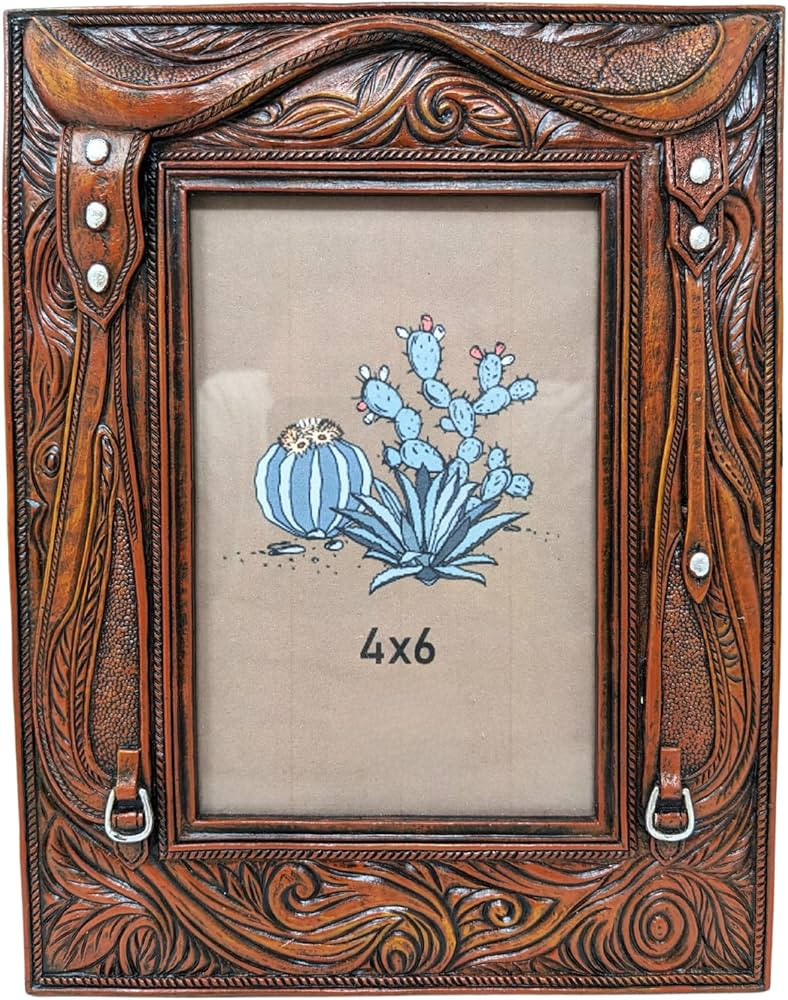 BestGiftEver Tooled Leather Look Picture Frame | Western Cowboy Decor | Horse Lover & Equestrian ... | Amazon (US)