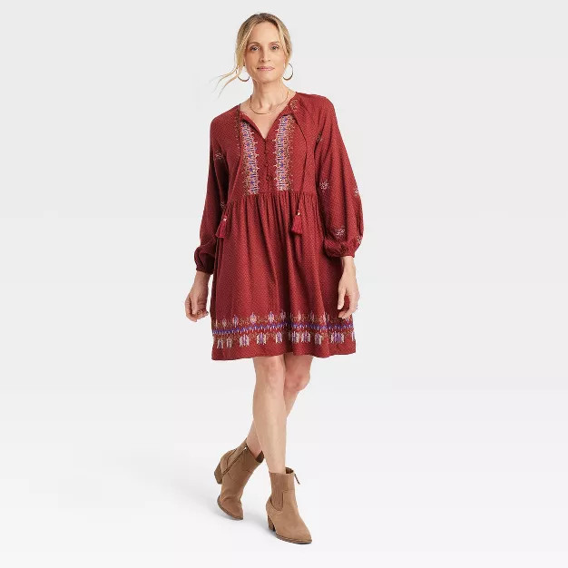Women's Balloon Long Sleeve Embroidered Dress - Knox Rose™ | Target