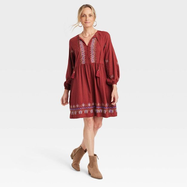 Women's Balloon Long Sleeve Embroidered Dress - Knox Rose™ | Target