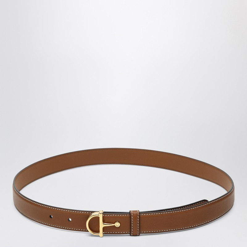 Slim leather-colored belt with half buckle | The Double F