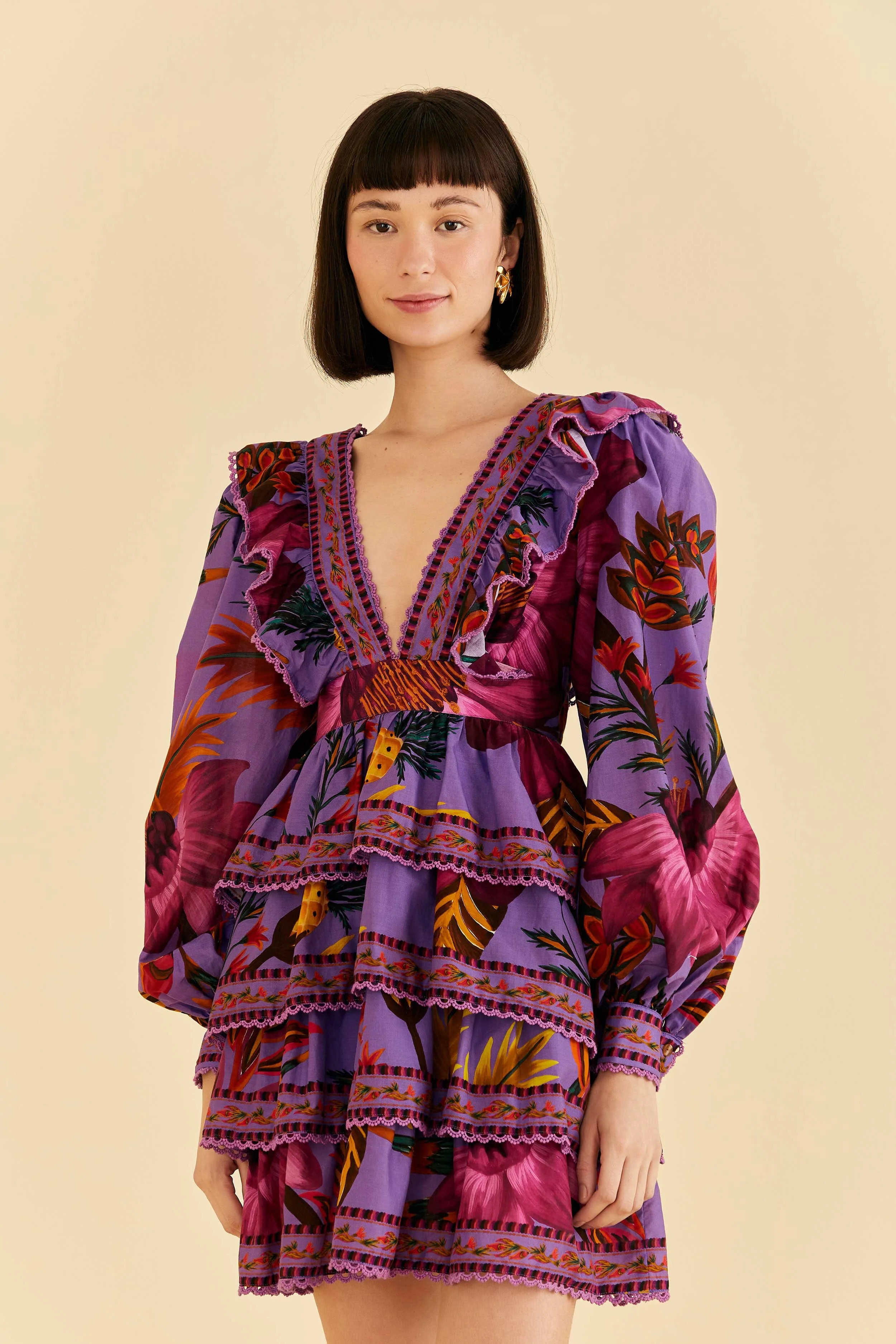 Purple Maxi Flowers Mini Dress, MAXI FLOWERS PURPLE / XS | FarmRio (US)