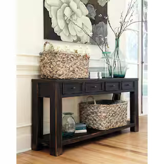 Signature DESIGN BY ASHLEY Gavelston 64 in. Black Rectangle MDF Console Table with Drawer T732-4 ... | The Home Depot