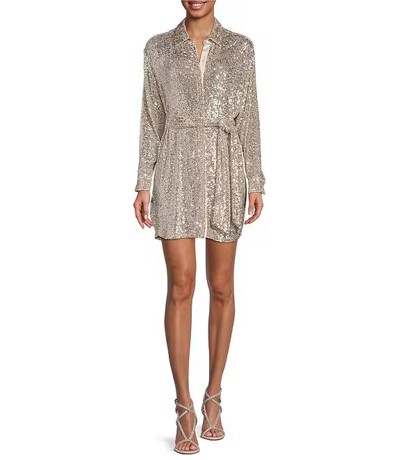 Gianni Bini Noelle Sequin Point Collar Neck Button Front Shirt Dress | Dillard's | Dillard's