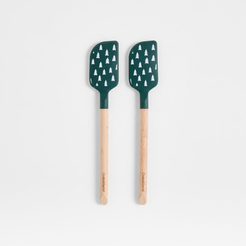 Green Trees Silicone and Wood Mini Spatulas, Set of 2 | Crate & Barrel | Crate & Barrel