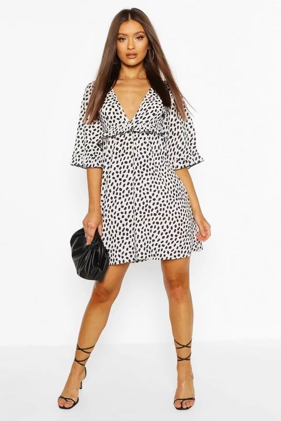 Ruffle Detail Smock Dress In Dalmatian Print | Boohoo.com (US & CA)